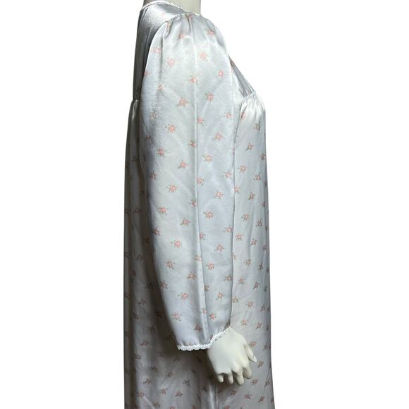 Vintage Satin Floral Nightgown, White with Pink Roses, Size Small - Picture 8 of 9